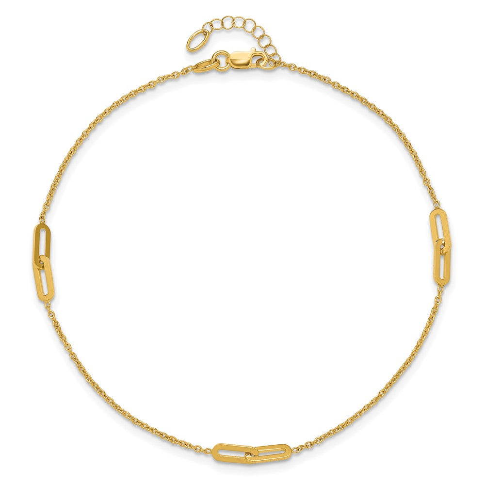 10K Yellow Gold Link 3-Station 10 Inch Plus 1 Inch Extender - Total 11 Inch Anklet