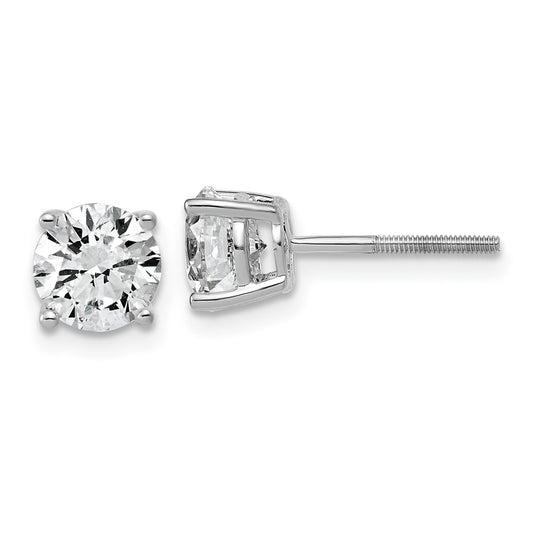 14K White Gold 2 carat Lab Grown Diamond VS/SI+ G+ Round Complete Four Prong Lightweight Screwback Stud Earrings