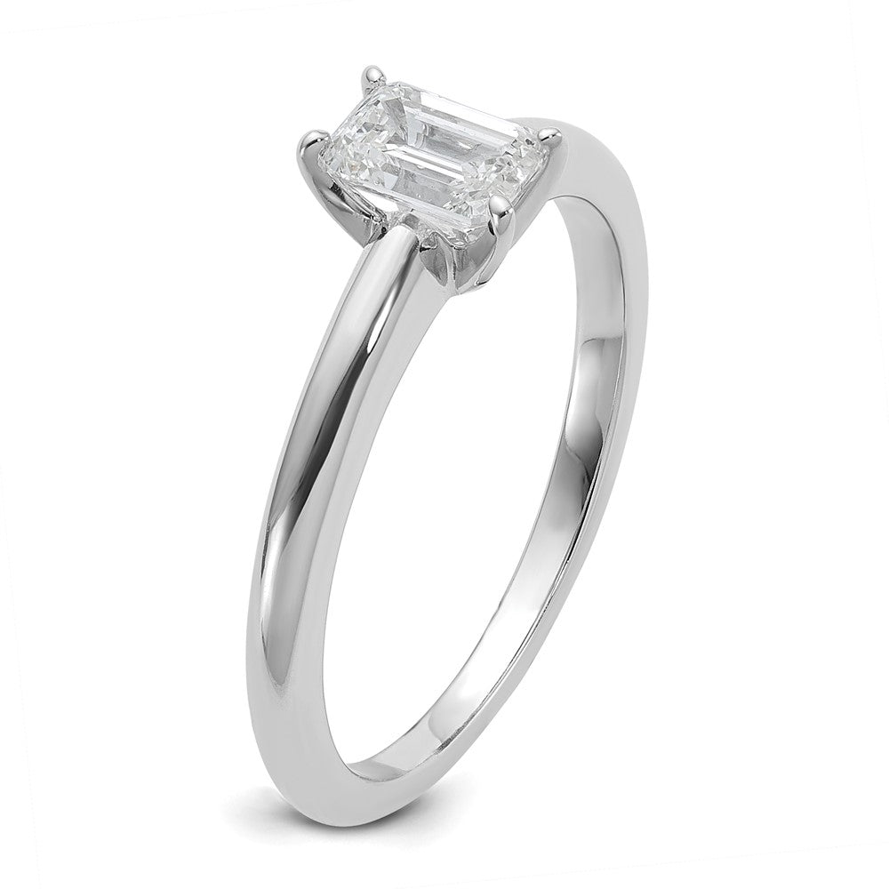14K White Gold 1/2 carat Lab Grown Diamond VS+ F+ Emerald Solitaire Complete Engagement Ring