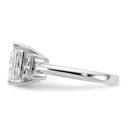 14K White Gold 1 carat Lab Grown Diamond VS+ F+ Trapezoid 3 carat Princess Center Semi Mount Three Stone Engagement Ring