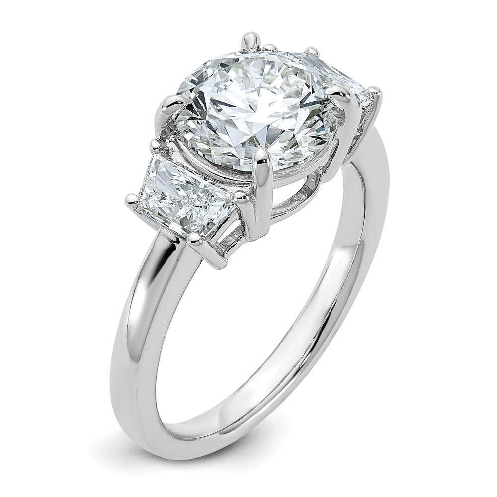 14K White Gold 3 1/2 carat Lab Grown Diamond VS+ F+ Trapezoid Sidestones Complete Engagement Ring