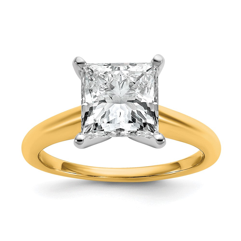 14K Two-Tone Gold Two-tone 3 carat Lab Grown Diamond VS+ F+ Princess Complete Solitaire Engagement Ring