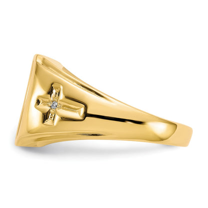 14K Yellow Gold Men's Onyx and .01ct Diamond Cross Ring
