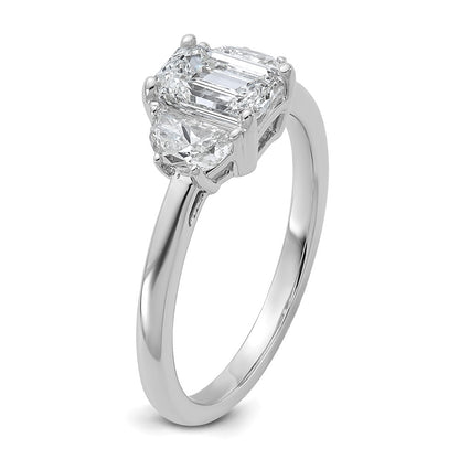 14K White Gold 1 3/8 carat Certified Lab Grown Diamond VS/SI+ G+ Complete Emerald and Half Moon Three Stone Engagement Ring