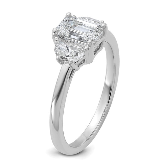 14K White Gold 1 3/8 carat Certified Lab Grown Diamond VS/SI+ G+ Complete Emerald and Half Moon Three Stone Engagement Ring