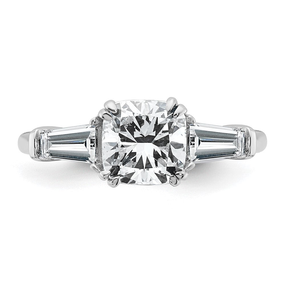 14K White Gold 2 carat Lab Grown Diamond VS+ F+ Cushion and Tapered Baguette Complete Three Stone Engagement Ring
