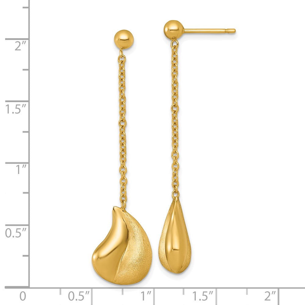 14K Yellow Gold Polished And Brushed Curved Teardrop Dangle Post Earrings