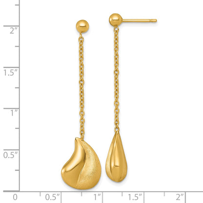 14K Yellow Gold Polished And Brushed Curved Teardrop Dangle Post Earrings