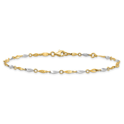 14K Two-Tone Gold Polished Twisted Link 9 Inch Plus 1 Inch Extender - Total 10 Inch Anklet