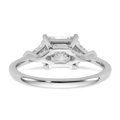 14K White Gold 2 carat Certified Lab Grown Diamond VS+ F+ Princess and Trillion Complete Three Stone Engagement Ring