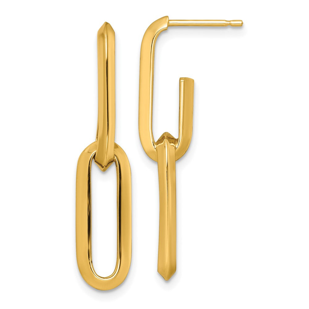 14K Yellow Gold Polished 7mm Paperclip Link Dangle Post Earrings