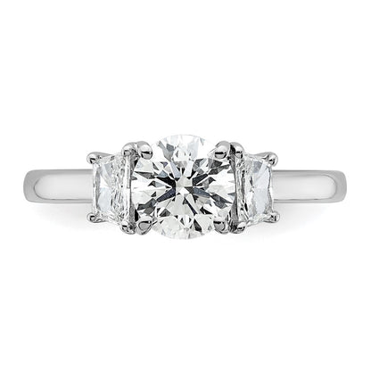 14K White Gold 3/8 carat Lab Grown Diamond VS+ F+ Trapezoid Sidestones Holds 1 carat Center Round Semi Mount Engagement Ring
