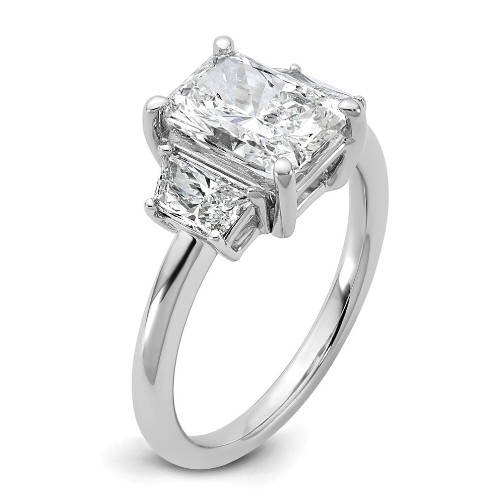 14K White Gold 2 3/4 carat Lab Grown Diamond VS+ F+ Radiant and Trapezoid Complete Three Stone Engagement Ring