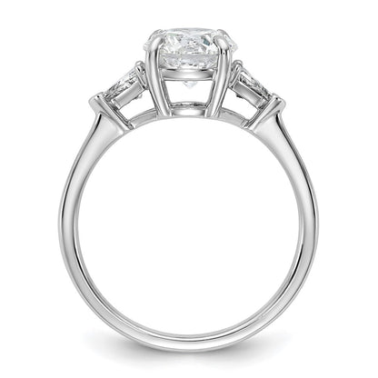 14K White Gold 2 carat Certified Lab Grown Diamond VS/SI+ G+ Round and Triangle Complete Three Stone Engagement Ring