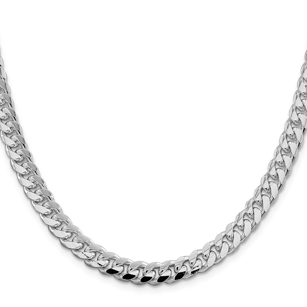 Sterling Silver Rhodium-plated 7.35mm Domed w/ Side D/C Curb 22 Inch Chain