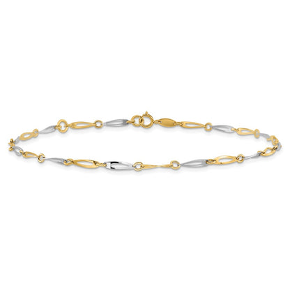 14K Two-Tone Gold Polished Oval Twist Link 9 Inch Plus 1 Inch Extender - Total 10 Inch Anklet