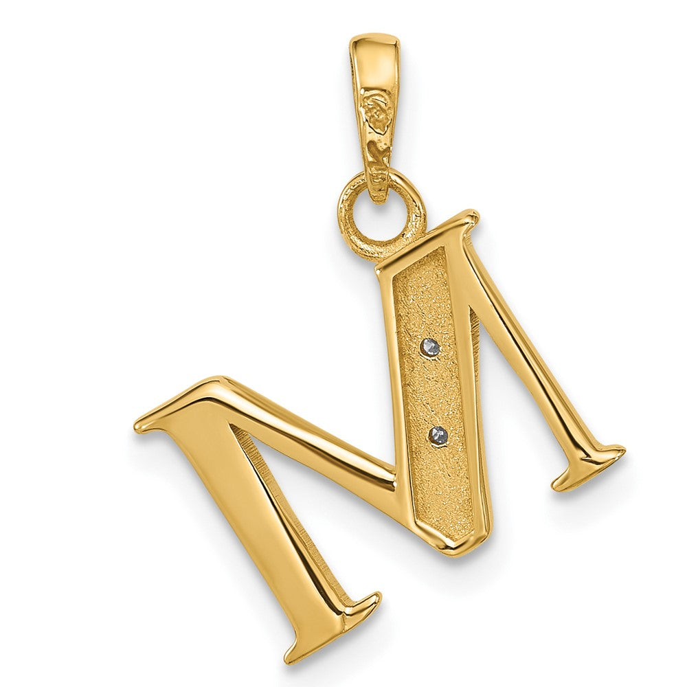 14K Yellow Gold with Rhodium Diamond Letter M Initial Pendant