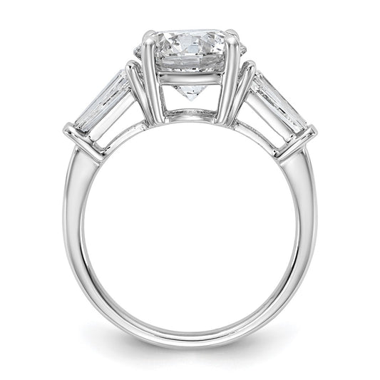 14K White Gold 3 3/4 carat Lab Grown Diamond VS+ F+ Round and Tapered Baguette Complete Three Stone Engagement Ring