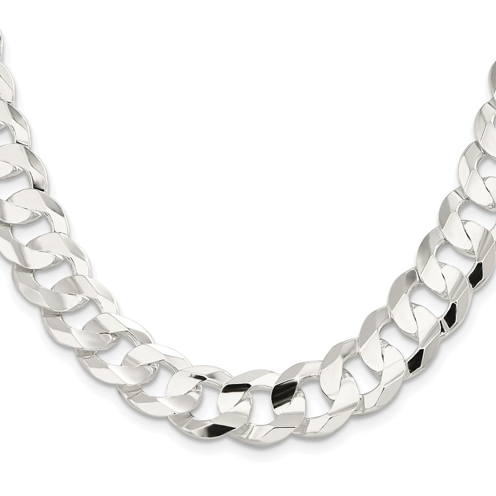 Sterling Silver Rhodium-plated 14.0mm Concave Beveled Curb 22 Inch Chain