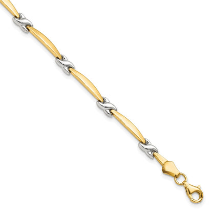 14K Yellow Gold w/Rhodium D/C Fancy 7.25 Inch Bracelet