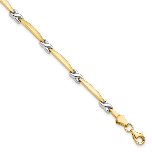 14K Yellow Gold w/Rhodium D/C Fancy 7.25 Inch Bracelet