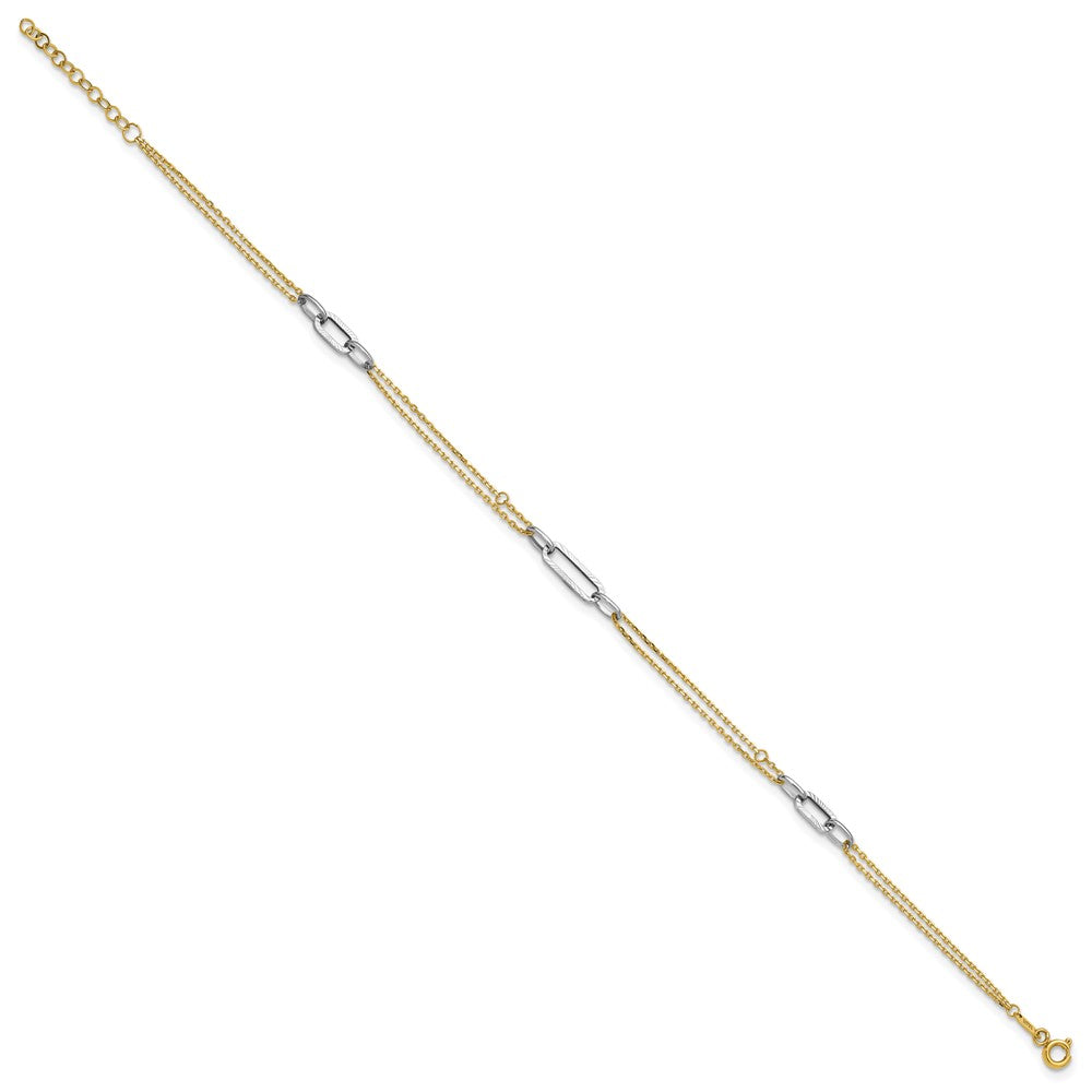 14K Two-Tone Gold Two-tone Polished Diamond-cut 3-Station 9 Inch Plus 1 Inch Extender - Total 10 Inch Anklet