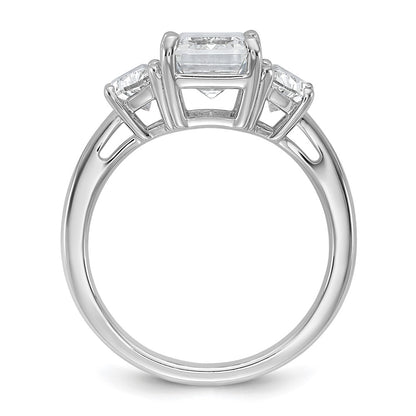 14K White Gold 1 carat Lab Grown Diamond VS/SI+ G+ Semi Mount Emerald and Half Moon Three Stone Engagement Ring