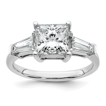 14K White Gold 5/8 carat Lab Grown Diamond VS+ F+ Tapered Baguette 2 carat Princess Center Semi Mount Three Stone Engagement Ring