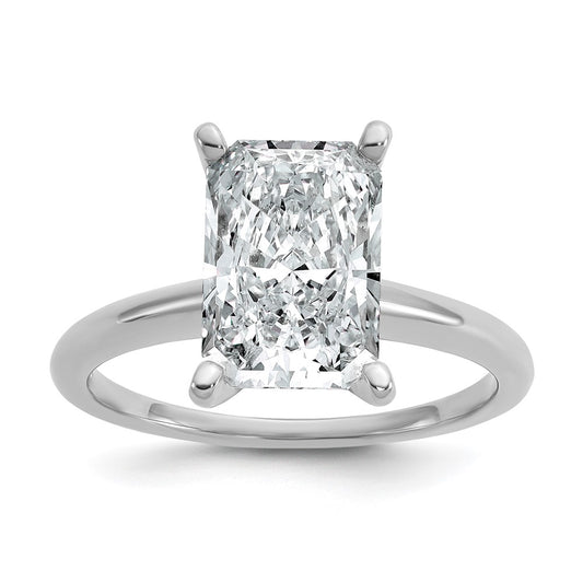 14K White Gold 3 carat Lab Grown Diamond VS+ F+ Radiant Solitaire Complete Engagement Ring