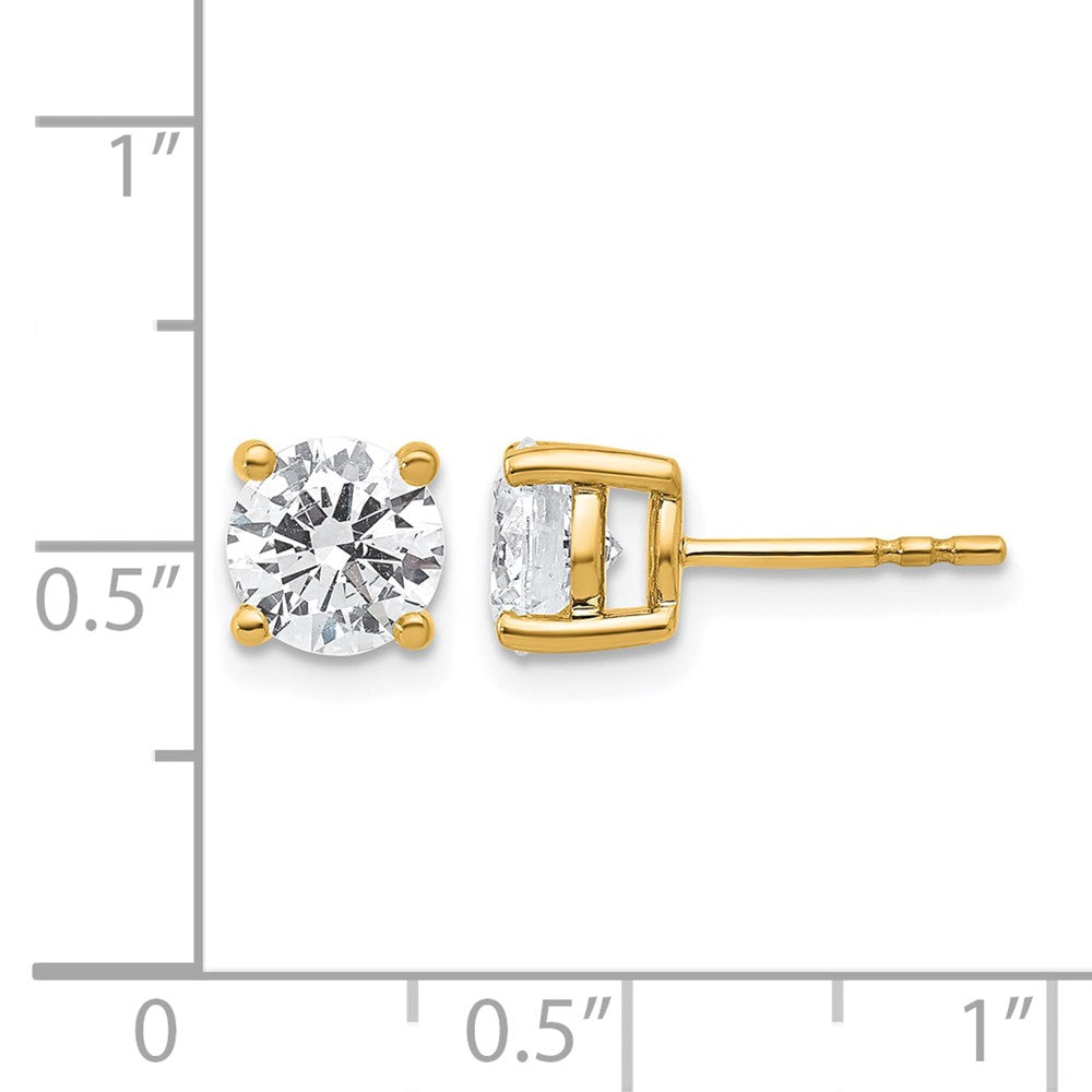 14K Yellow Gold 2 carat Certified Lab Grown Diamond VS/SI+ G+ Round Complete Four Prong Lightweight Stud Earrings