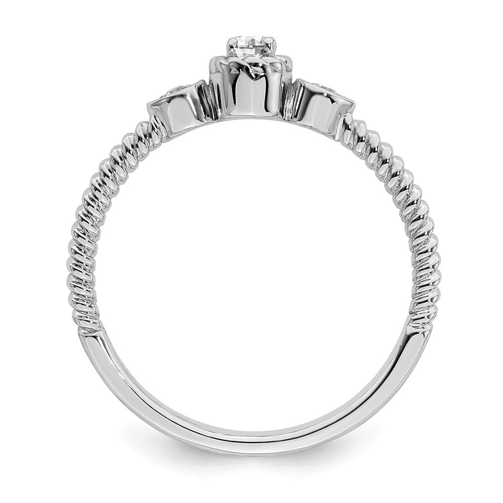 14K White Gold Roped Wedding Band Ring Petite 3-Stone 1/15 carat Round Diamond Complete Promise/Engagement Ring