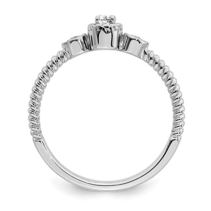 14K White Gold Roped Wedding Band Ring Petite 3-Stone 1/15 carat Round Diamond Complete Promise/Engagement Ring