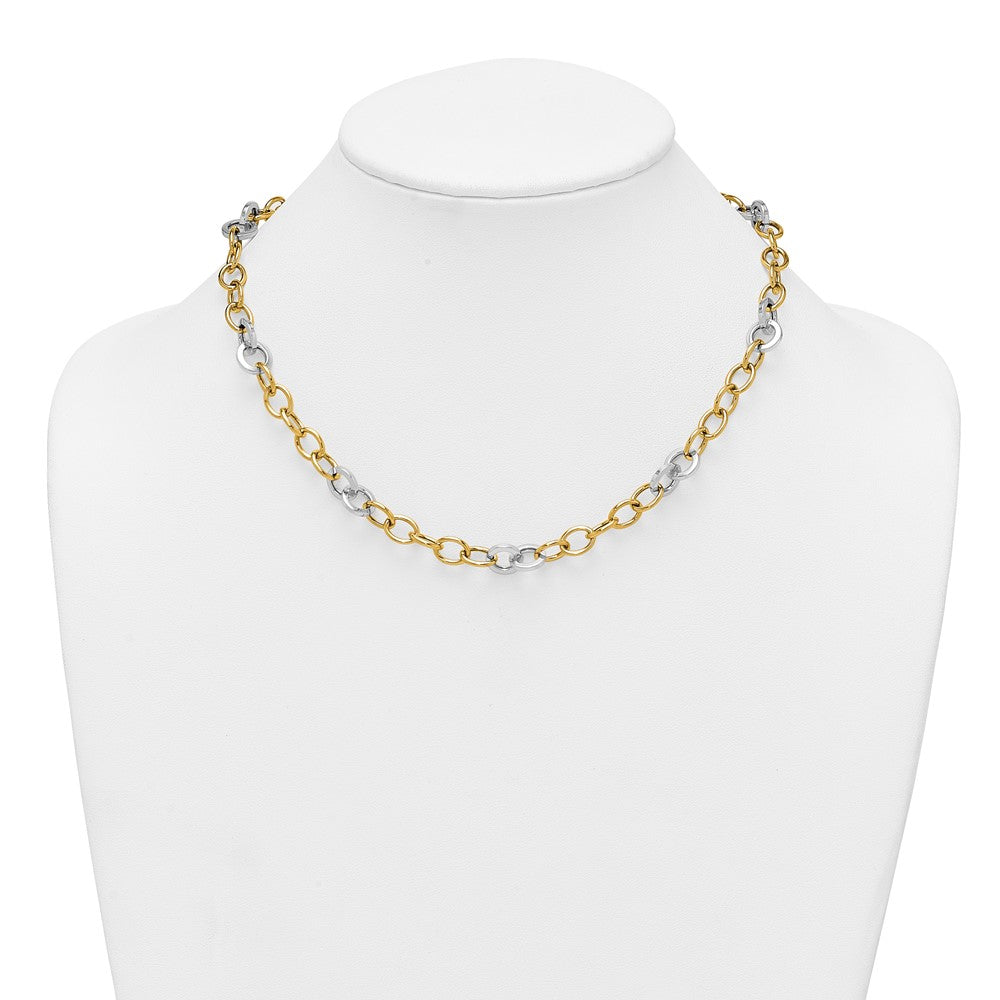 14K Two-Tone Gold Two-tone Polished 9.75mm Fancy Circle Cable Chain 18 Inch Necklace