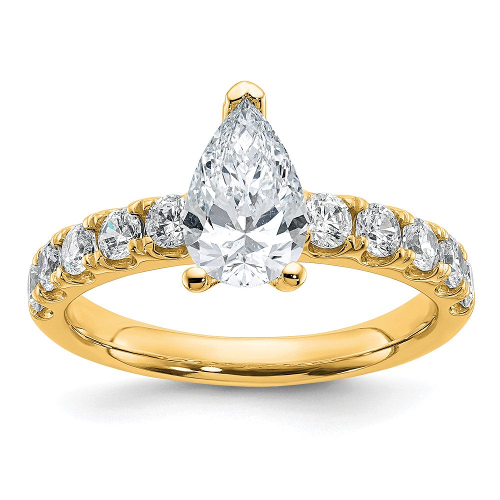 14K Yellow Gold 1 3/4 carat Certified Lab Grown Diamond VS+ F+ Pear Complete Engagement Ring