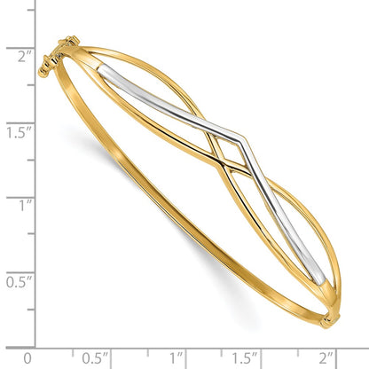 14K Yellow Gold with Rhodium Polished Fancy Hinged Bangle