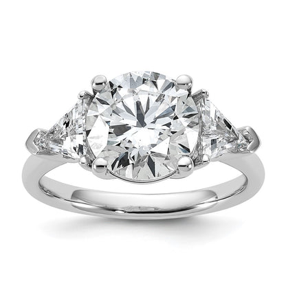 14K White Gold 1 1/8 carat Lab Grown Diamond VS+ F+ Triangle 3 carat Round Semi Mount Three Stone Engagement Ring