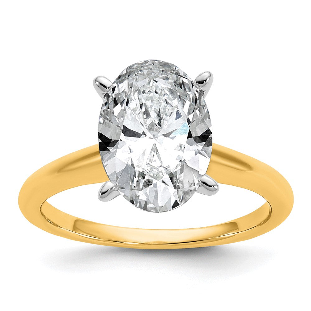 14K Two-Tone Gold 3 carat Certified Lab Grown Diamond VS+ F+ Oval Complete Solitaire Engagement Ring