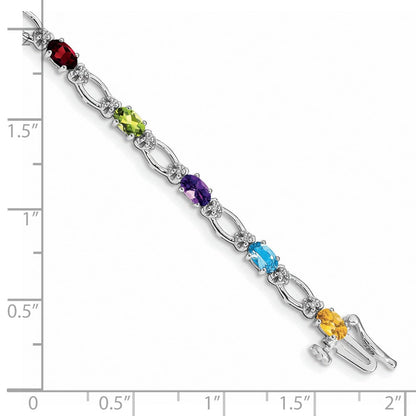14K White Gold Complete Diamond and Oval Garnet/Peridot/Amethyst/Citrine/Swiss Blue Topaz 7 Inch Rainbow Bracelet
