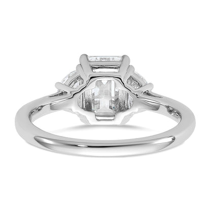 14K White Gold 1/2 carat Lab Grown Diamond VS/SI+ G+ Semi Mount Emerald and Half Moon Three Stone Engagement Ring