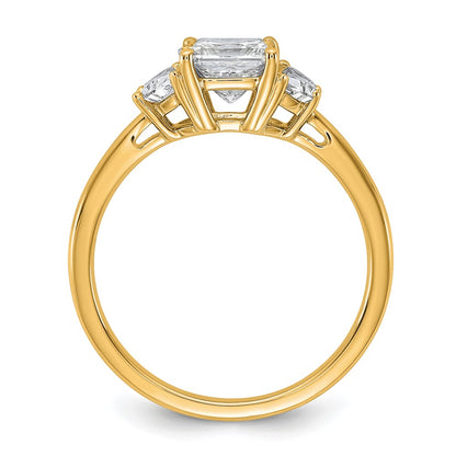 14K Yellow Gold 3/8 carat Lab Grown Diamond VS+ F+ Half Moon 1 carat Princess Center Semi Mount Three Stone Engagement Ring