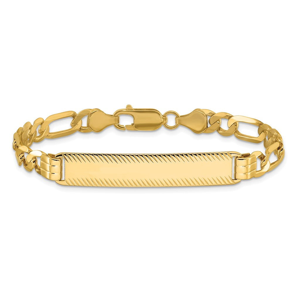 14K Yellow Gold Polished Solid Chain/Solid Plate Figaro Link Diamond-cut 39x8mm Plate 7 Inch ID Bracelet