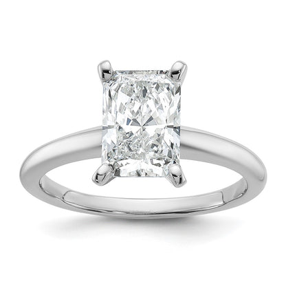 14K White Gold 2 carat Certified Lab Grown Diamond VS+ F+ Radiant Solitaire Complete Engagement Ring