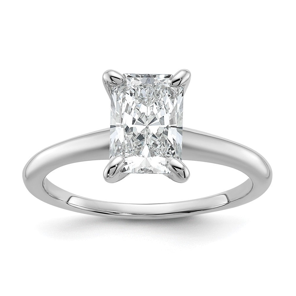 14K White Gold 1 1/2 carat Lab Grown Diamond VS+ F+ Radiant Solitaire Complete Engagement Ring