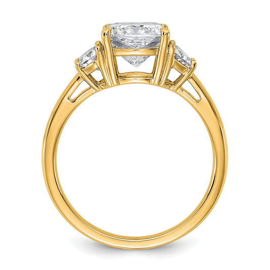 14K Yellow Gold 2 1/2 carat Certified Lab Grown Diamond VS/SI+ G+ Complete Cushion and Half Moon Three Stone Engagement Ring