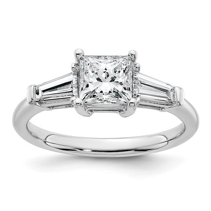 14K White Gold 1 1/2 carat Lab Grown Diamond VS+ F+ Princess and Tapered Baguette Complete Three Stone Engagement Ring
