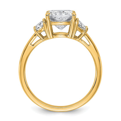 14K Yellow Gold 1/2 carat Lab Grown Diamond VS+ F+ Half Moon and 2 carat Cushion Center Semi Mount Three Stone Engagement Ring