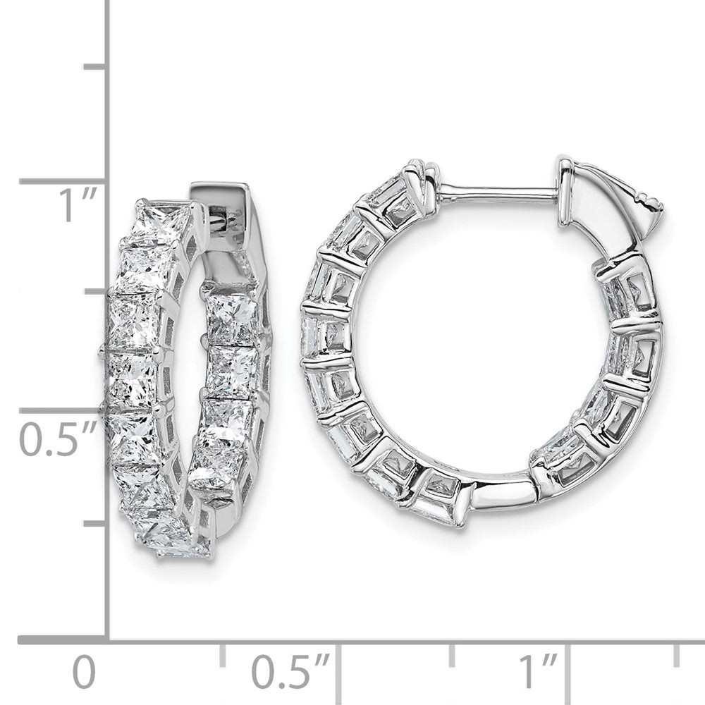 14K White Gold 4 carat Lab Grown Diamond VS+ F+ Princess Complete In and Out Hoop Earrings