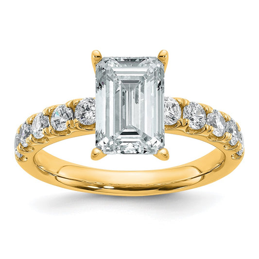 14K Yellow Gold Certified 3 3/4 carat Lab Grown Diamond VS+ F+ Emerald Complete Engagement Ring