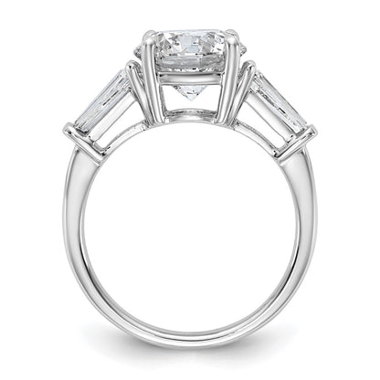 14K White Gold 3/4 carat Lab Grown Diamond VS+ F+ Tapered Baguette with 3 carat Round Center Semi Mount Three Stone Engagement Ring