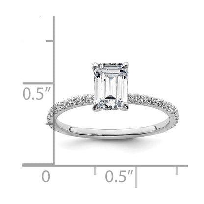 14K White Gold 1 3/8 carat Certified Lab Grown Diamond VS+ F+ Emerald Complete Solitaire with Flair Engagement Ring